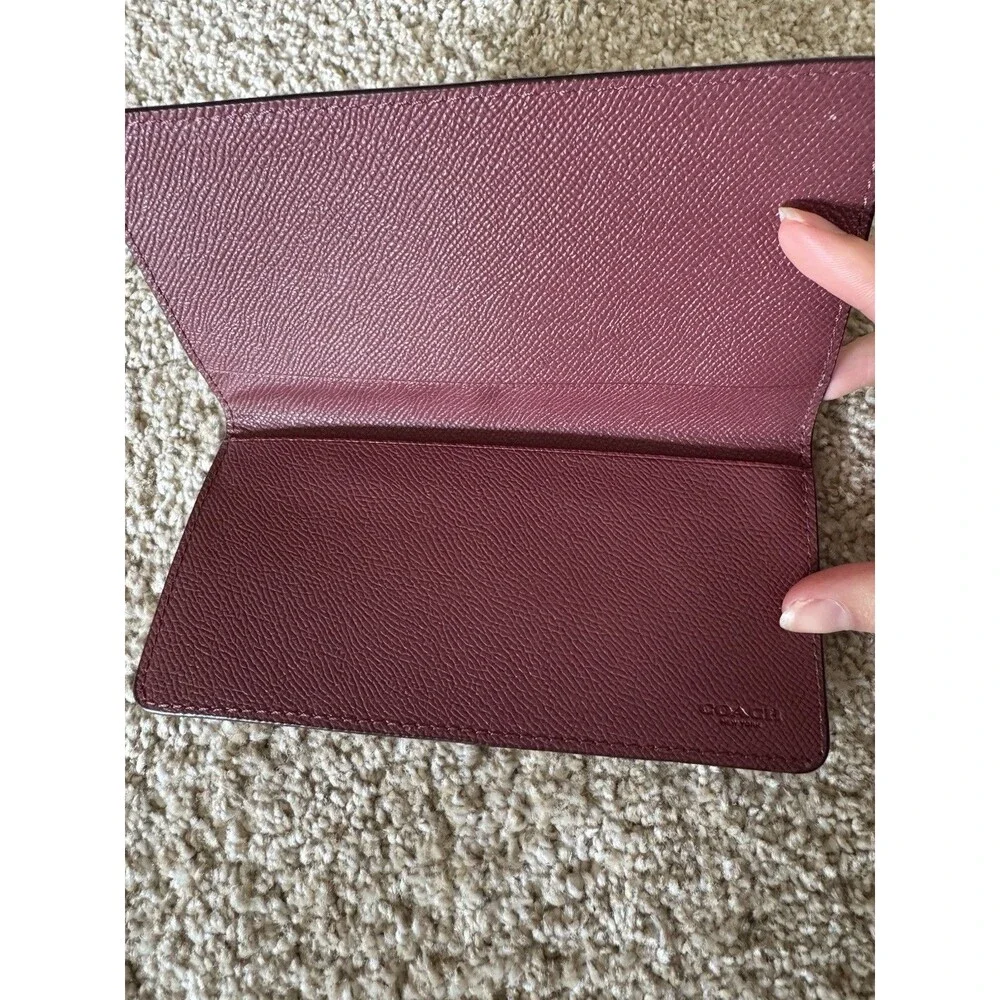 Coach Vintage Checkbook Cover Holder Burgundy Pebbled Leather Wallet Logo NWOT